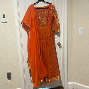 Orange Anakali Dress with Dupatta